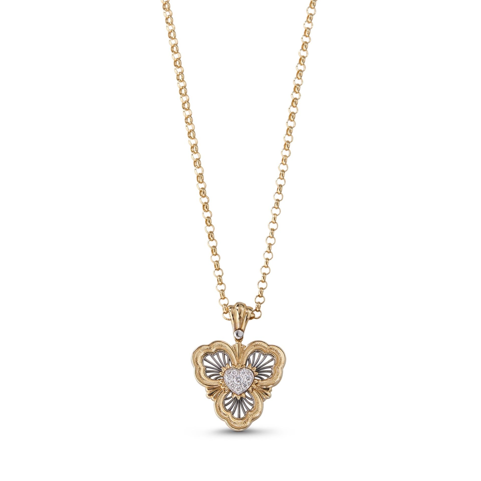Buccellati Pendente a Cuore Opera Tulle in Oro Giallo e Bianco con Diamanti  JAUPEN022829