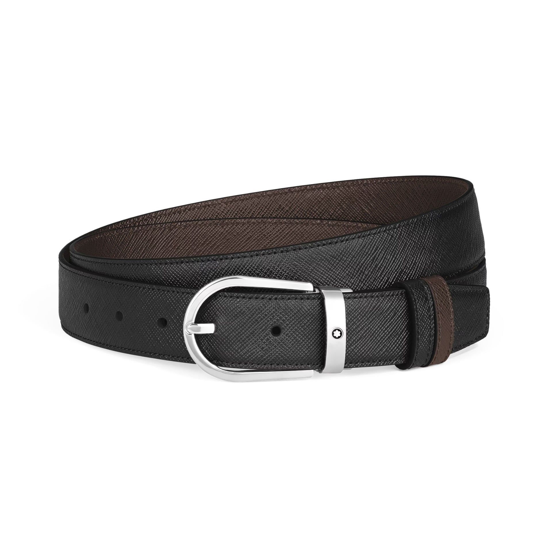 Montblanc Cintura Reversibile 30 mm a Ferro di Cavallo in Pelle Sartorial Nero/Ebano  222139