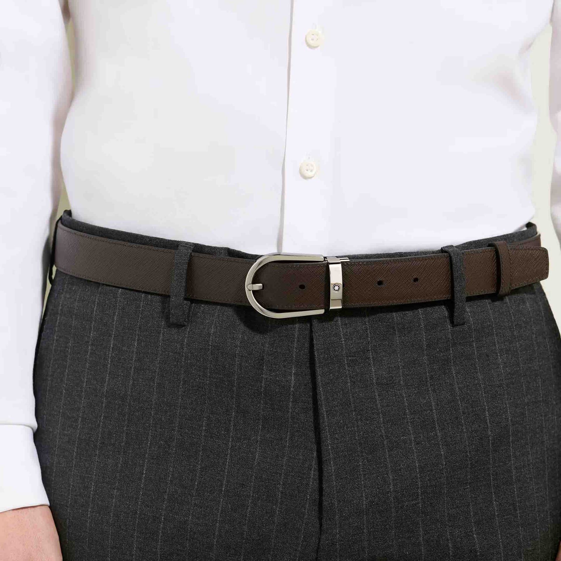 Montblanc Cintura Reversibile 30 mm a Ferro di Cavallo in Pelle Sartorial Nero/Ebano  222139