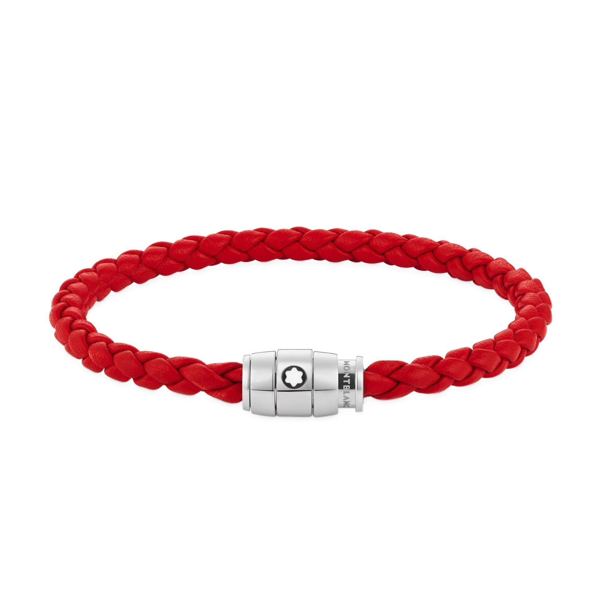 Montblanc Bracciale In Acciaio e Pelle Rossa Con Chiusura a 3 Anelli  130902