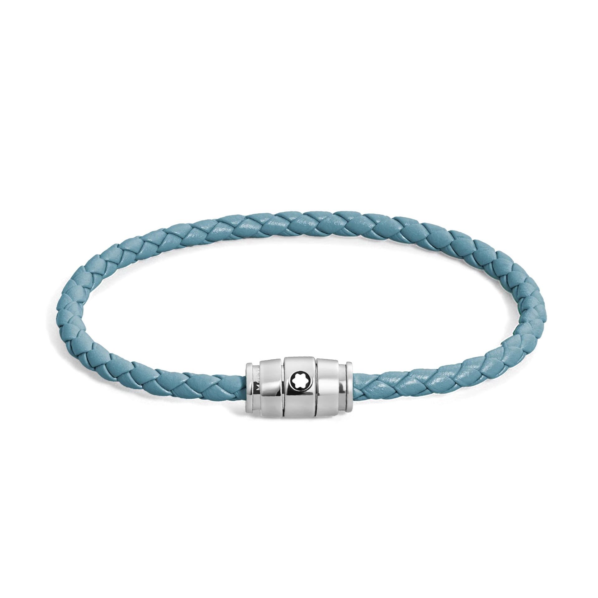Montblanc Bracciale in Acciaio a 3 Anelli Meisterstück in Pelle Blu Fumé  13429360