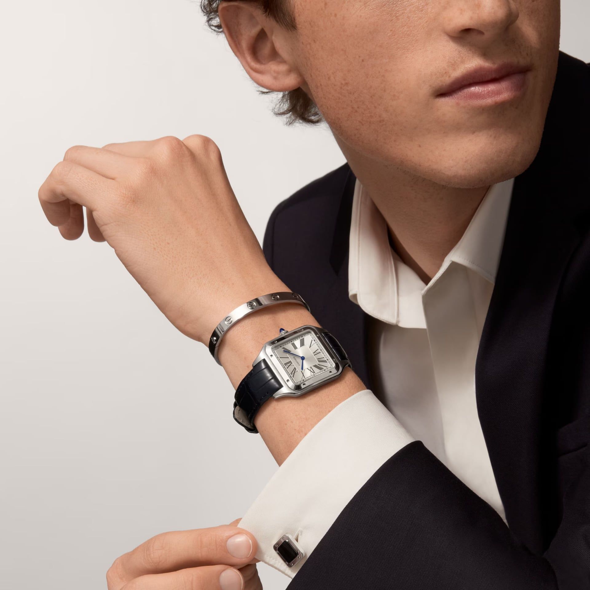 CARTIER Santos-Dumont Modello XL, Acciaio, Pelle 46.6 x 33.9 MM WSSA0032