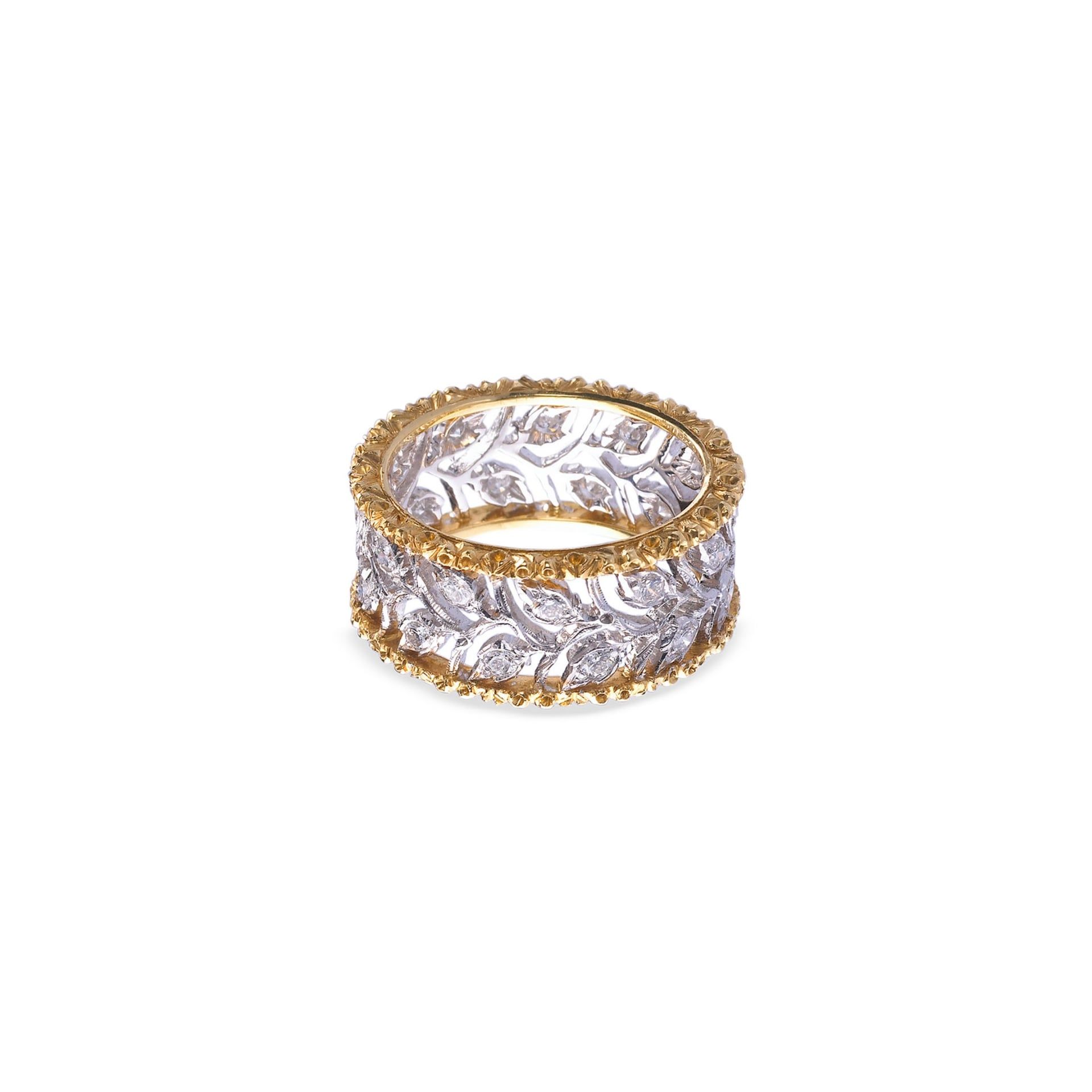 Buccellati Anello Eternelle Ramage in Oro Bianco e Giallo con Diamanti  JAUETE005784