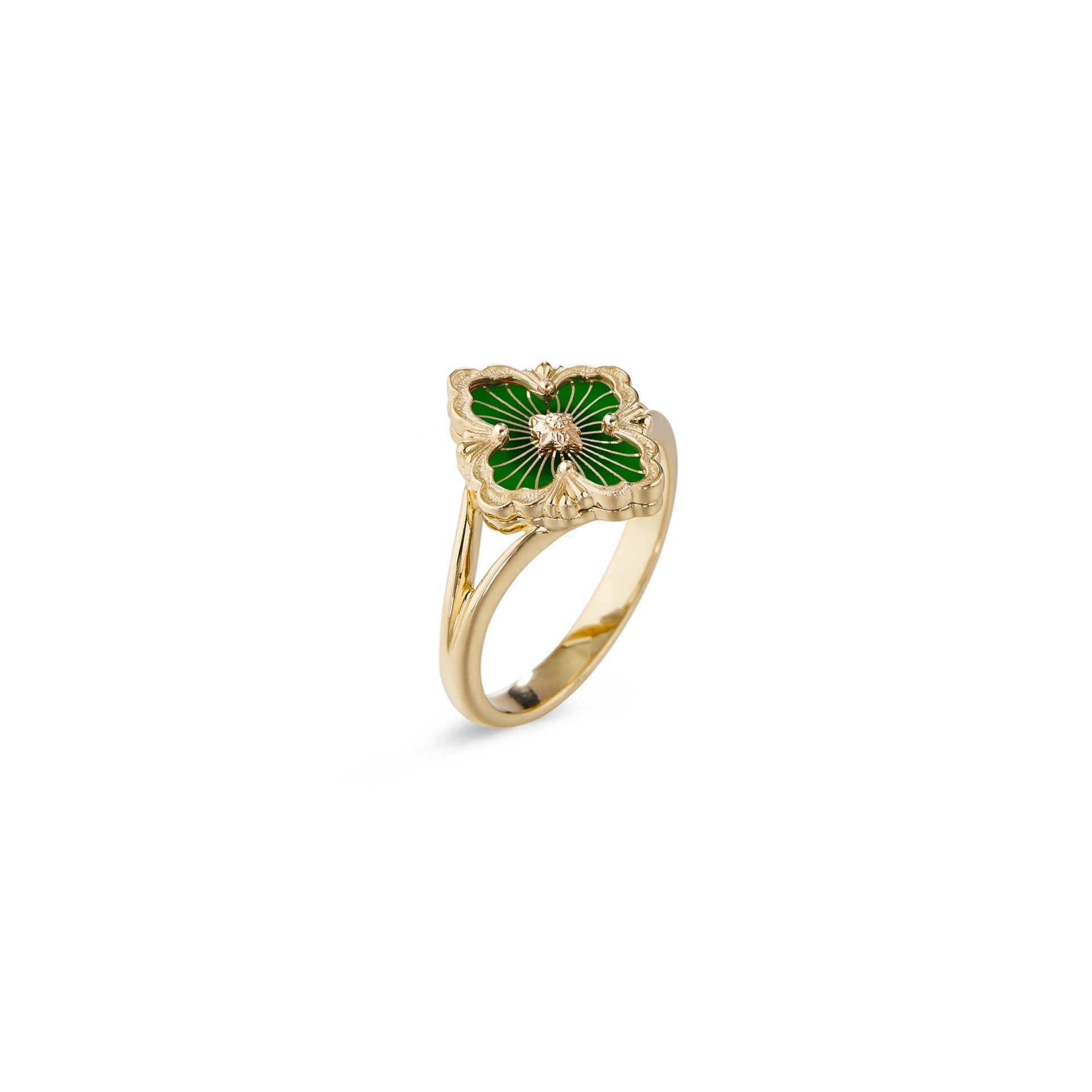 Buccellati Anello Opera Tulle Enamel in Oro Giallo e Smalto Verde  JAURIN017988