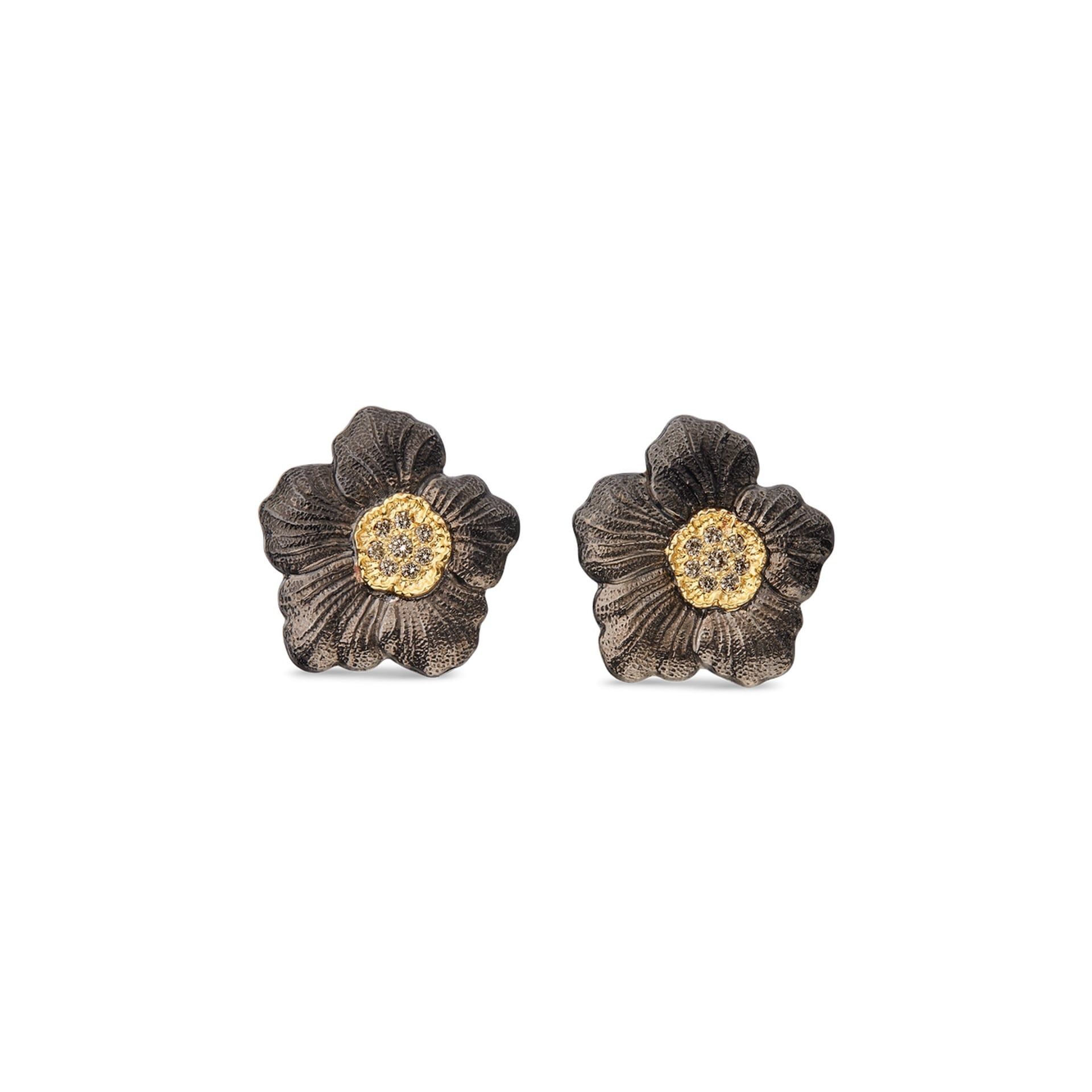 Buccellati Orecchini a Bottone Blossoms Diamonds in Argento e Vermeil con Diamanti Fancy Brown  JAGEAR023579