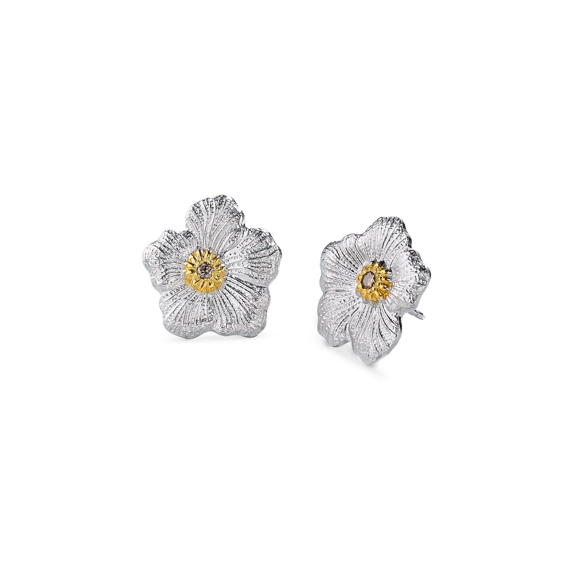 Buccellati Orecchini a Bottone Blossoms Diamonds in Argento e Vermeil con Diamanti Fancy Brown  JAGEAR023552