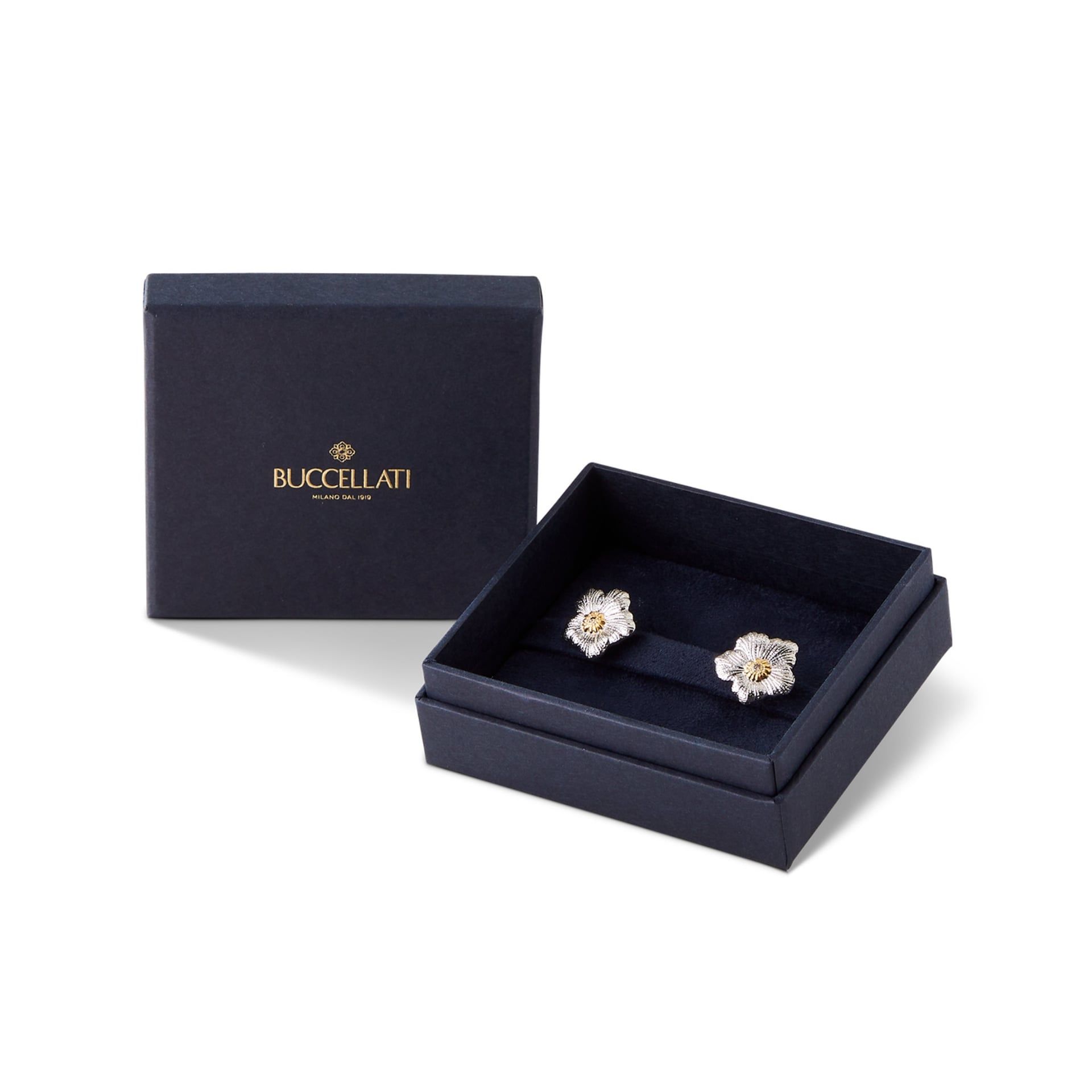 Buccellati Orecchini a Bottone Blossoms Diamonds in Argento e Vermeil con Diamanti Fancy Brown  JAGEAR023552