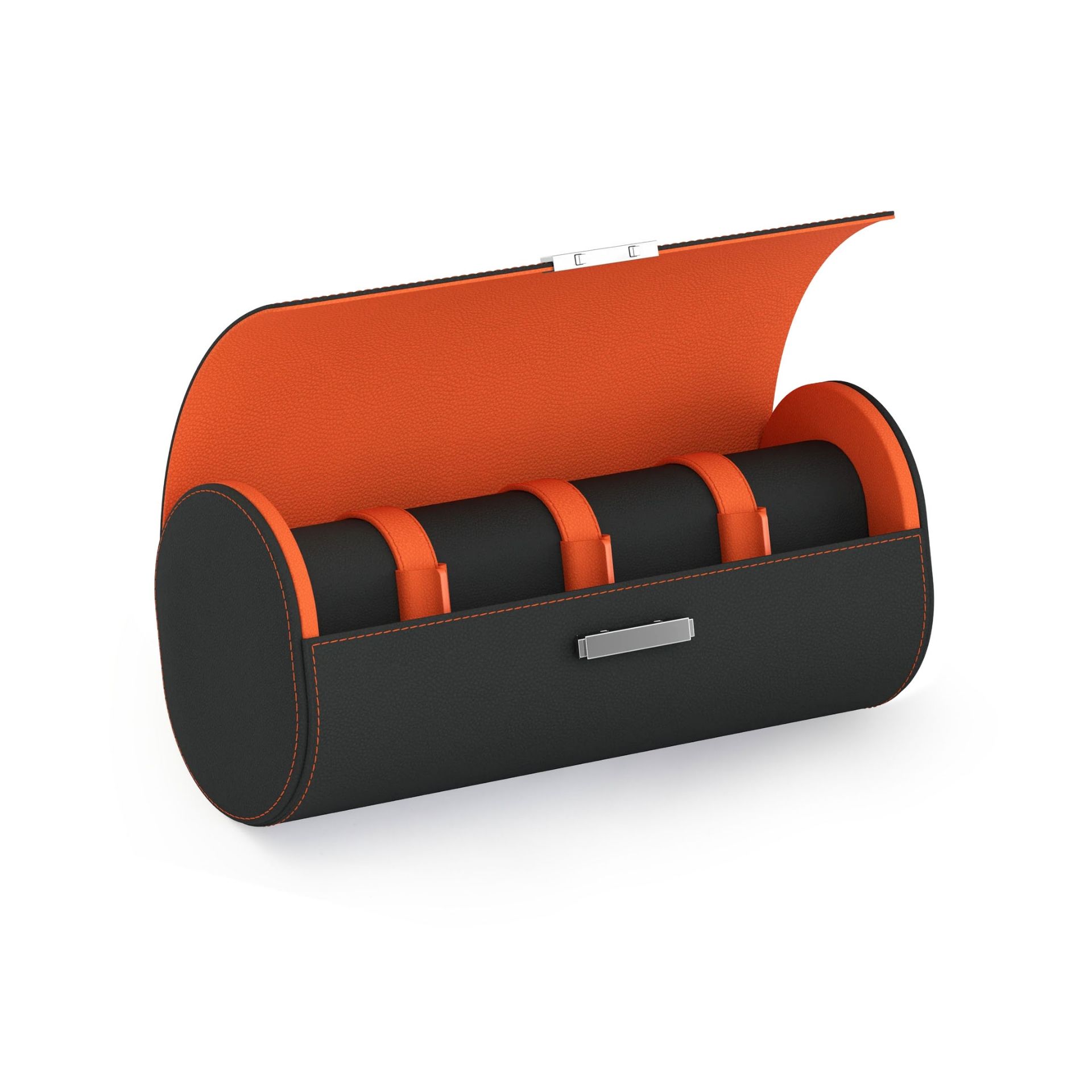 Scatola Del Tempo Pochette Da Viaggio Pelle Grana Dollaro Grigio Ardesia/Arancio  POCHETTE4