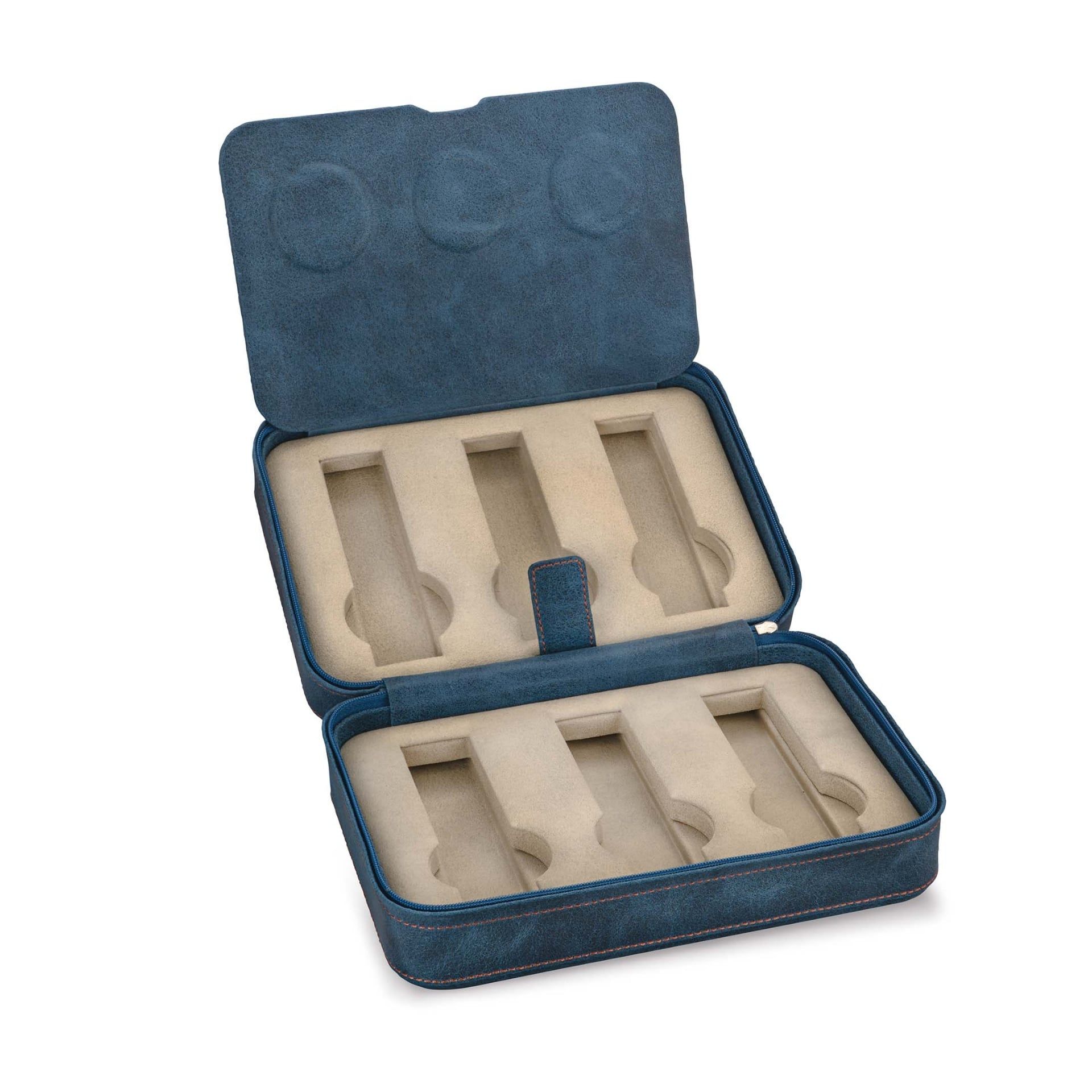 Scatola Del Tempo Portaorologi Da Viaggio 6 Posti Pelle Vintage Blu Int. Grigio Edizione Astrua  VIAGGIO6