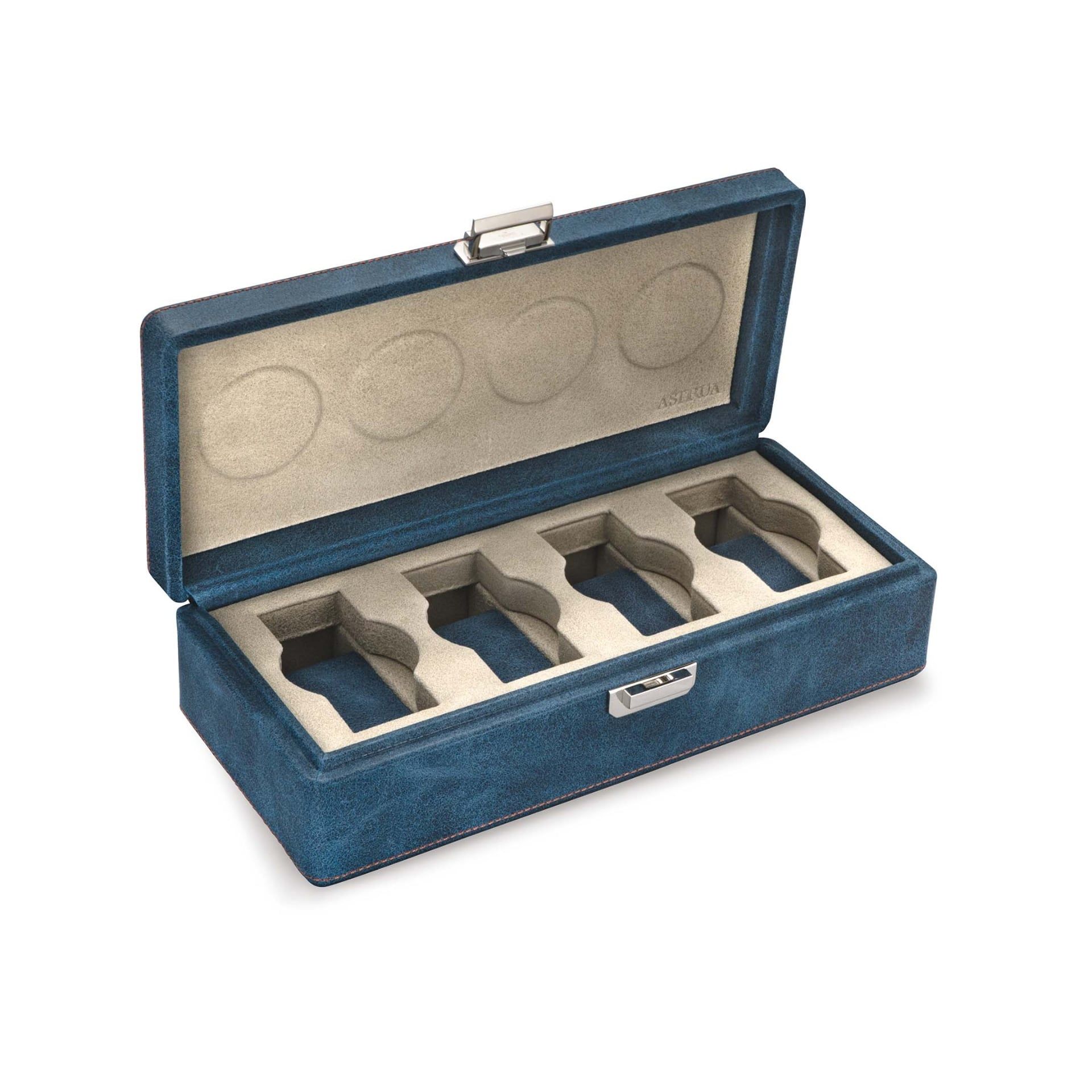 Scatola Del Tempo Valigetta 4 Posti Pelle Vintage Blu Int. Grigio Edizione Astrua  VALIGETTA4