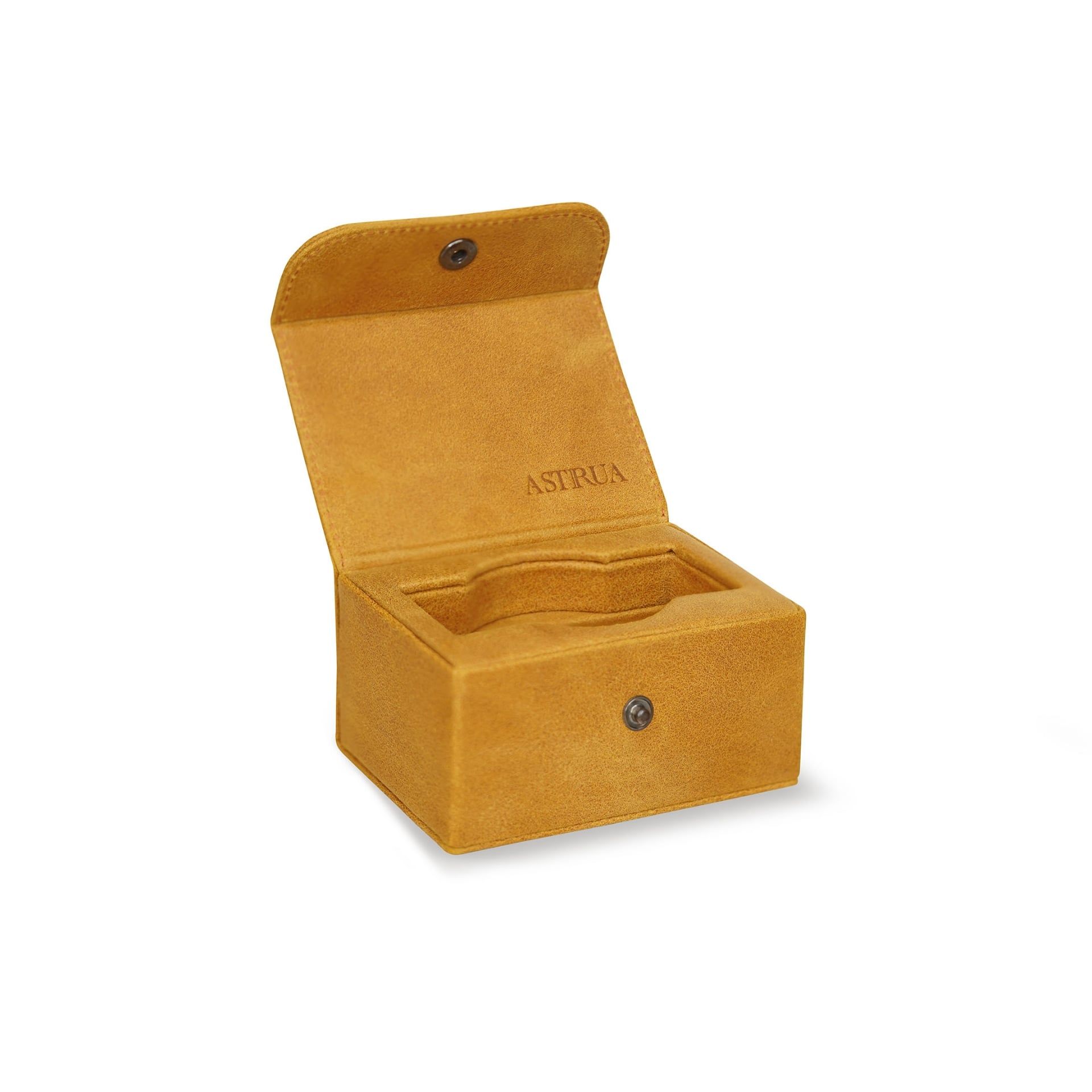 Scatola Del Tempo Portaorologi Da Viaggio 1 Posto Pelle Vintage Giallo Ocra Edizione Astrua  VIAGGIO1