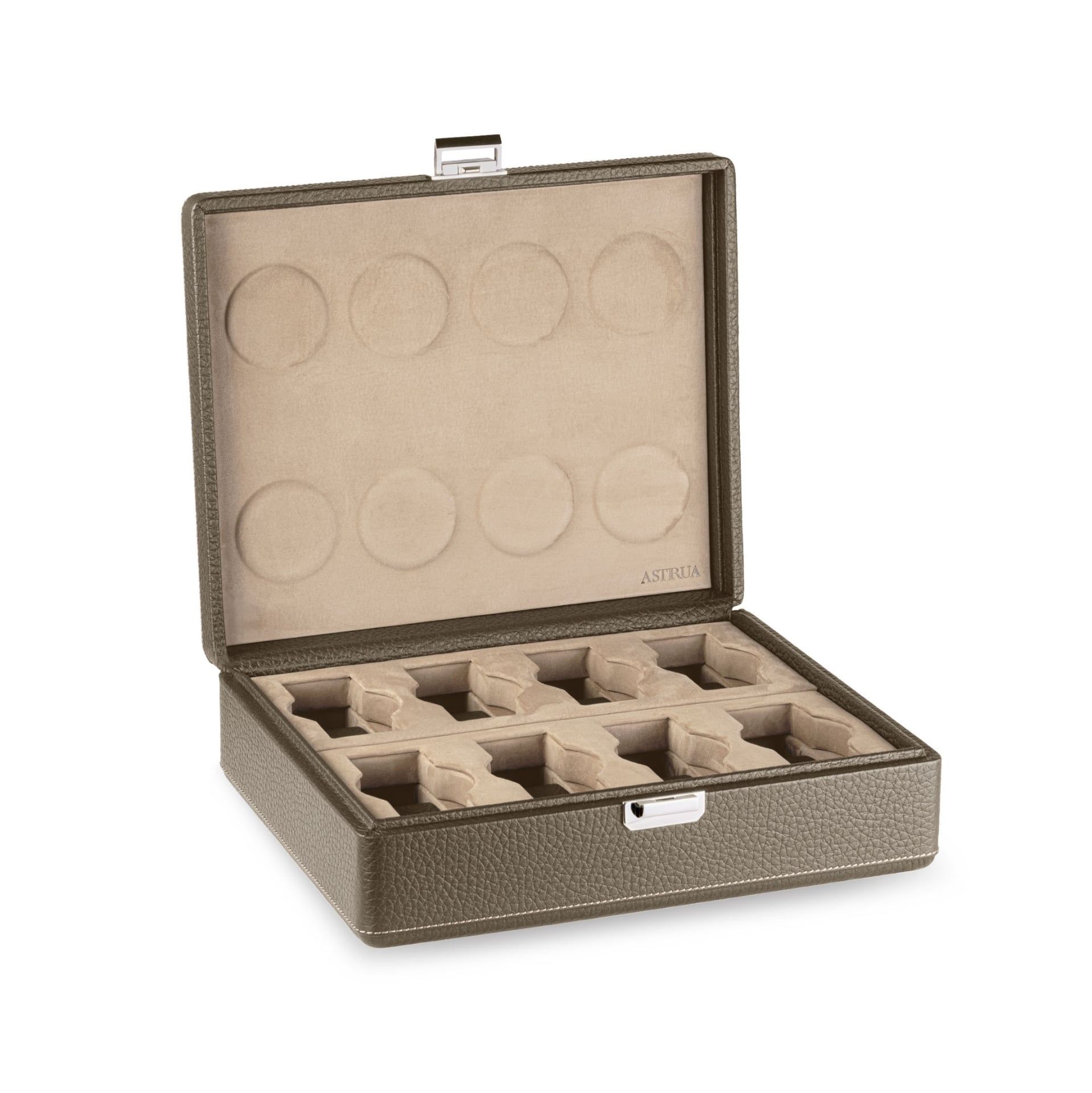 Scatola Del Tempo Valigetta 8 Posti Pelle Grana Dollaro/Nabuk Taupe Int. Beige Edizione Astrua  VALIGETTA8