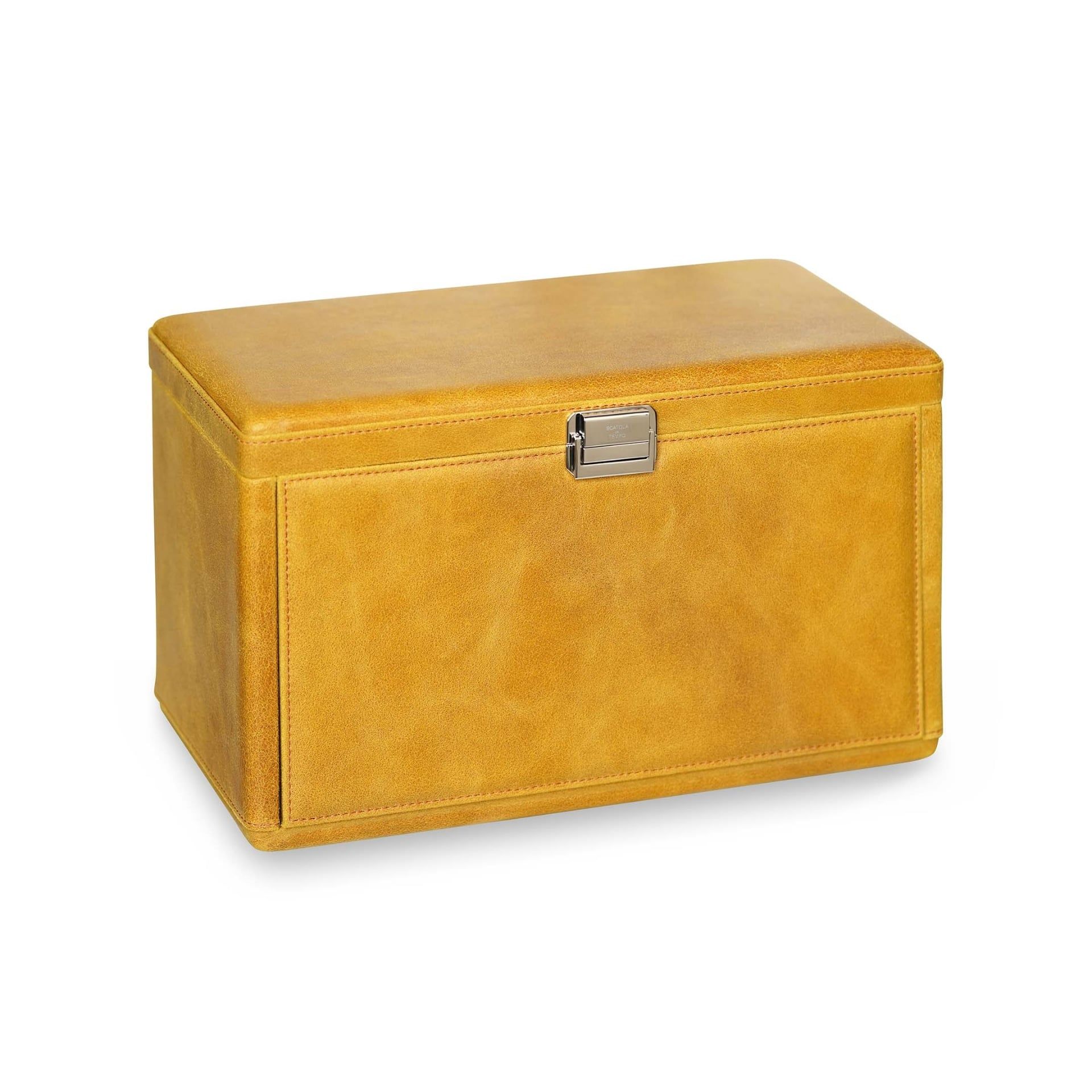 Scatola Del Tempo 7 Posti Pelle Vintage Giallo Ocra Edizione Astrua  7RT