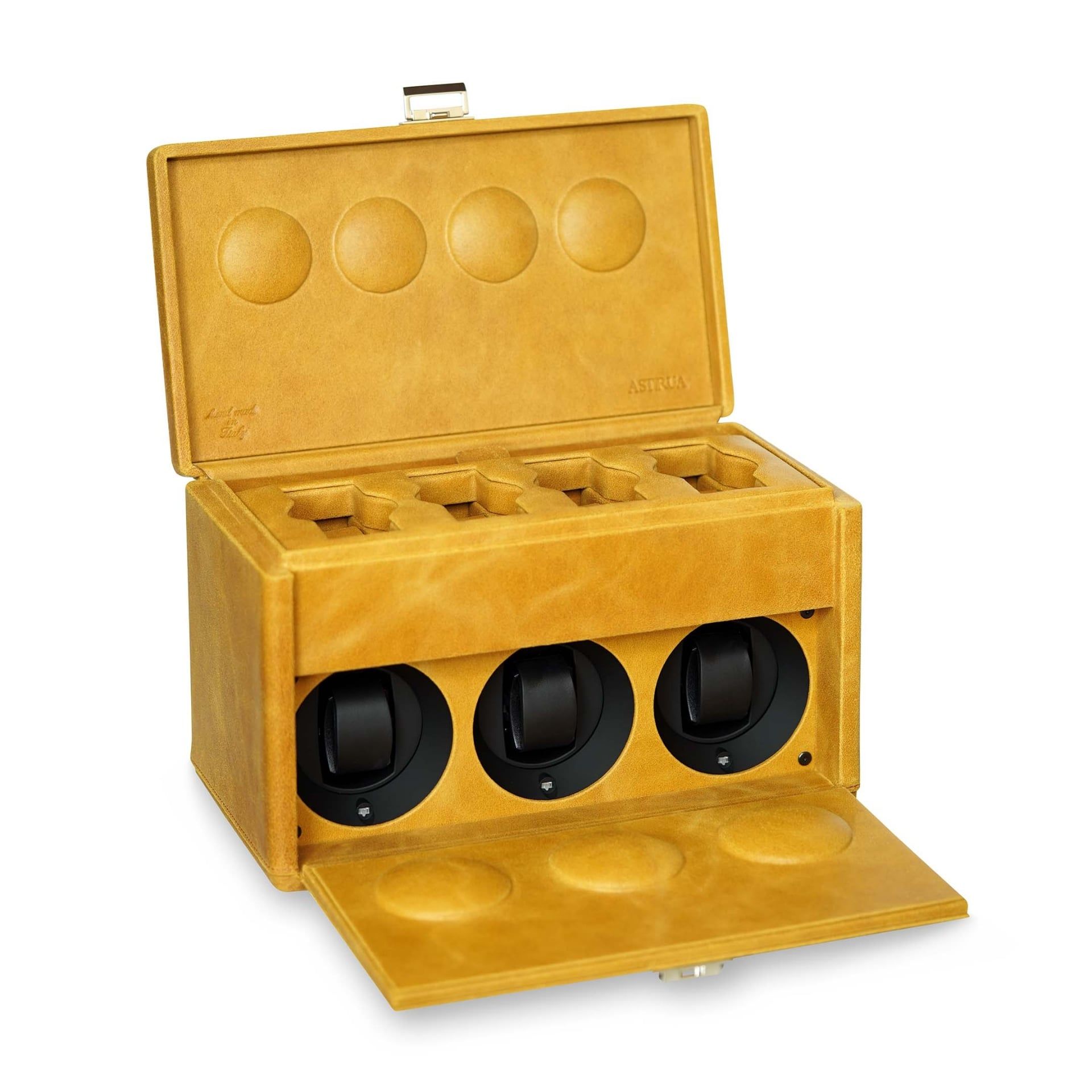 Scatola Del Tempo 7 Posti Pelle Vintage Giallo Ocra Edizione Astrua  7RT