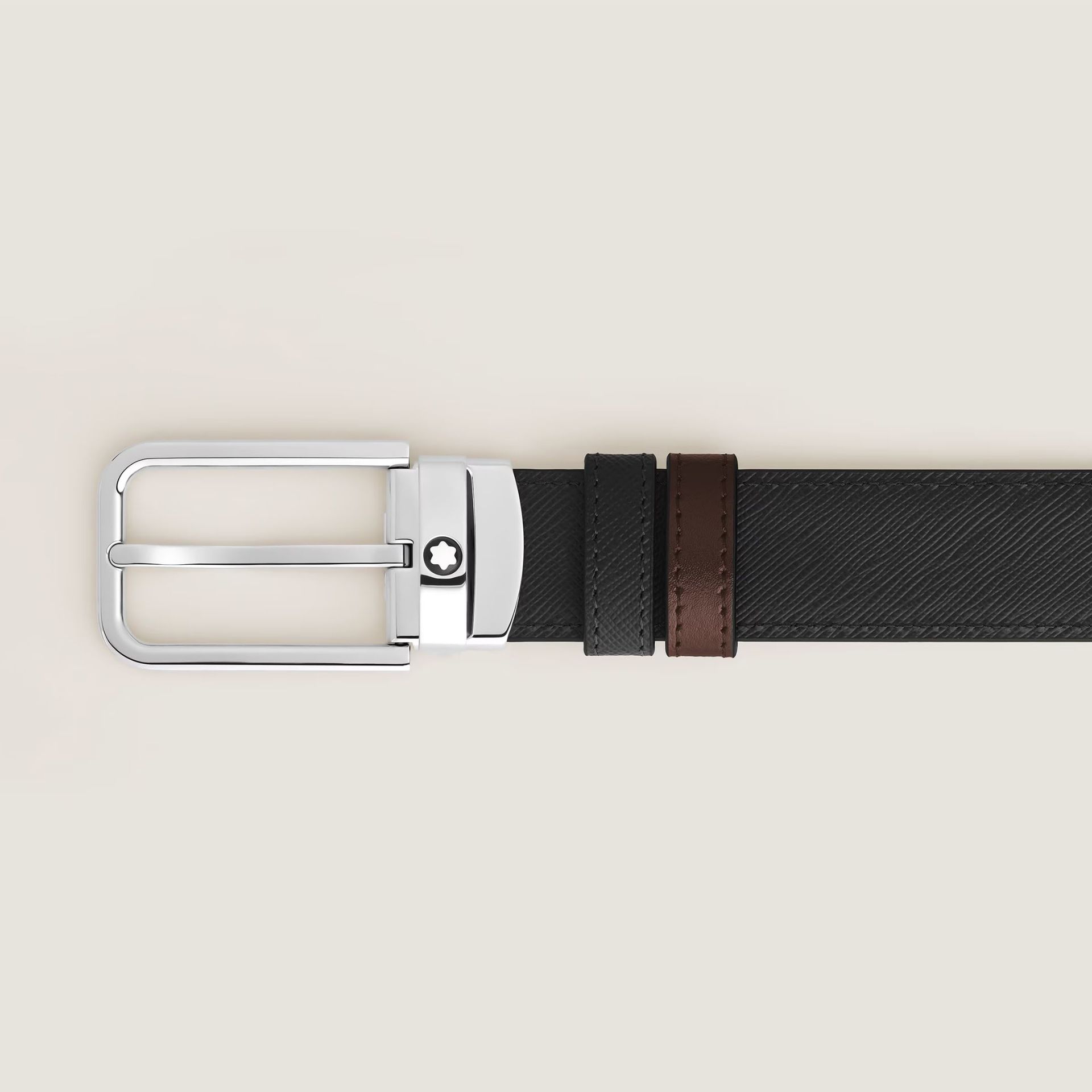 Montblanc Cintura Reversibile 30 mm in Pelle Sartorial Nera/Ebano con Fibbia Rettangolare  223413