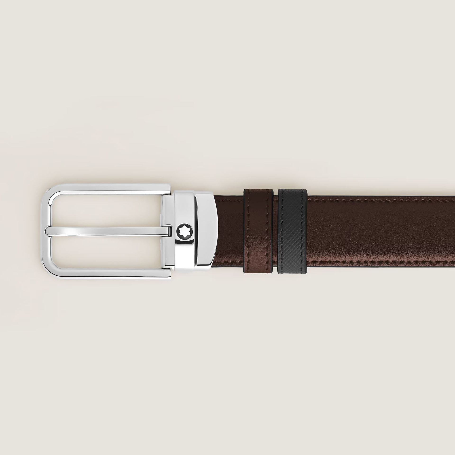 Montblanc Cintura Reversibile 30 mm in Pelle Sartorial Nera/Ebano con Fibbia Rettangolare  223413