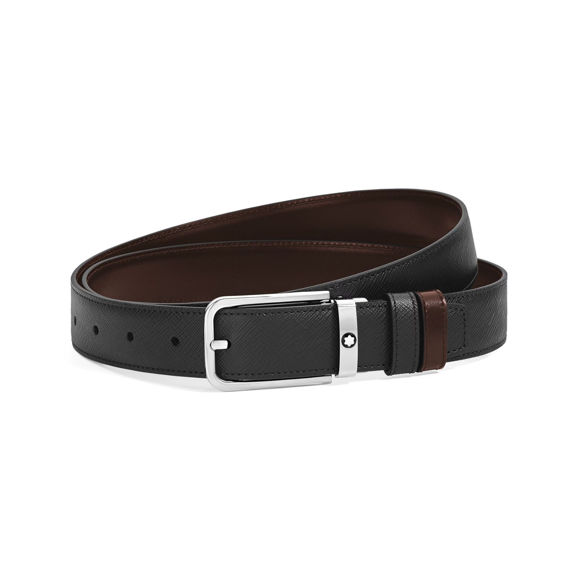 Montblanc Cintura Reversibile 30 mm in Pelle Sartorial Nera/Ebano con Fibbia Rettangolare  223413