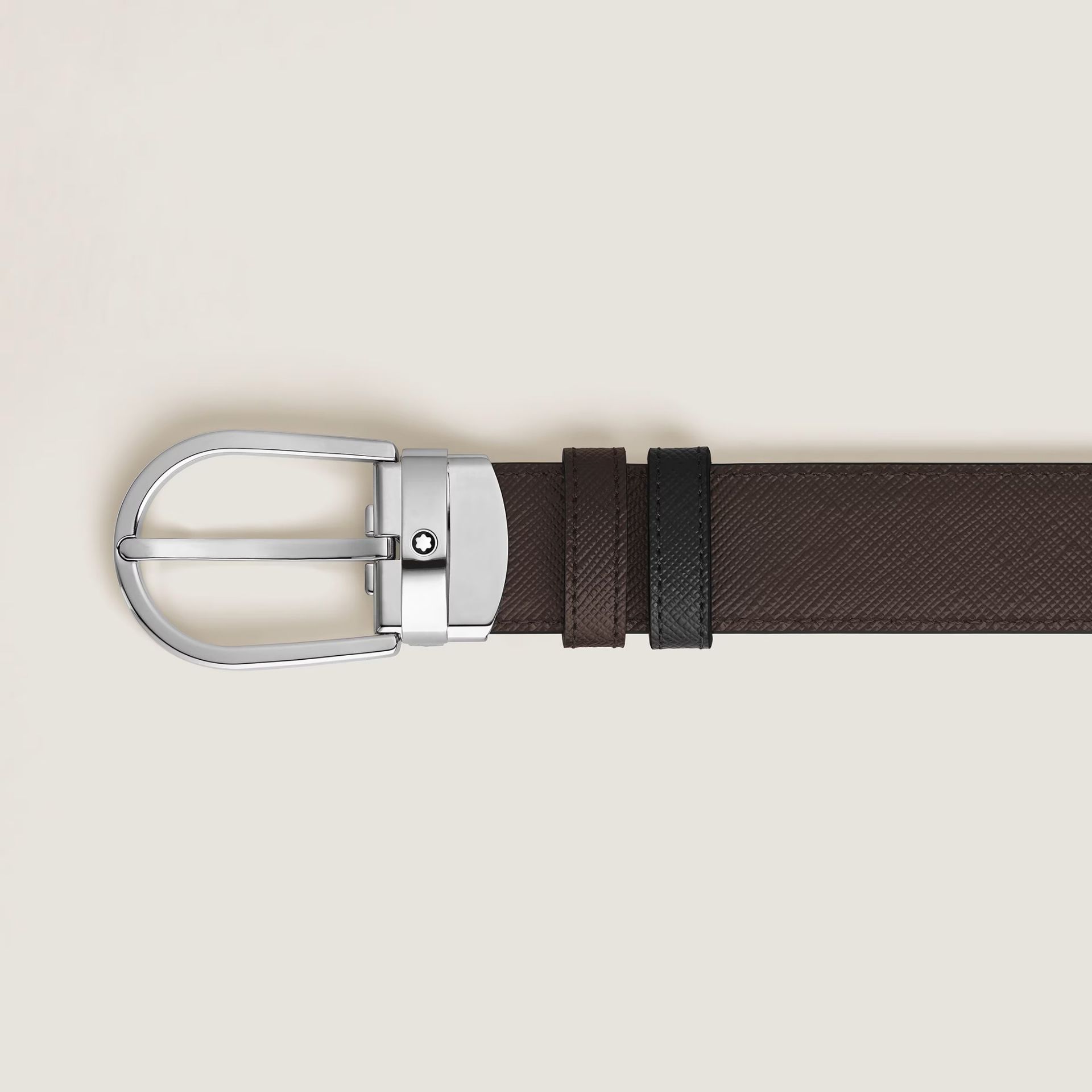 Montblanc Cintura Reversibile a Ferro di Cavallo in Pelle Sartorial Nera/Ebano  222139