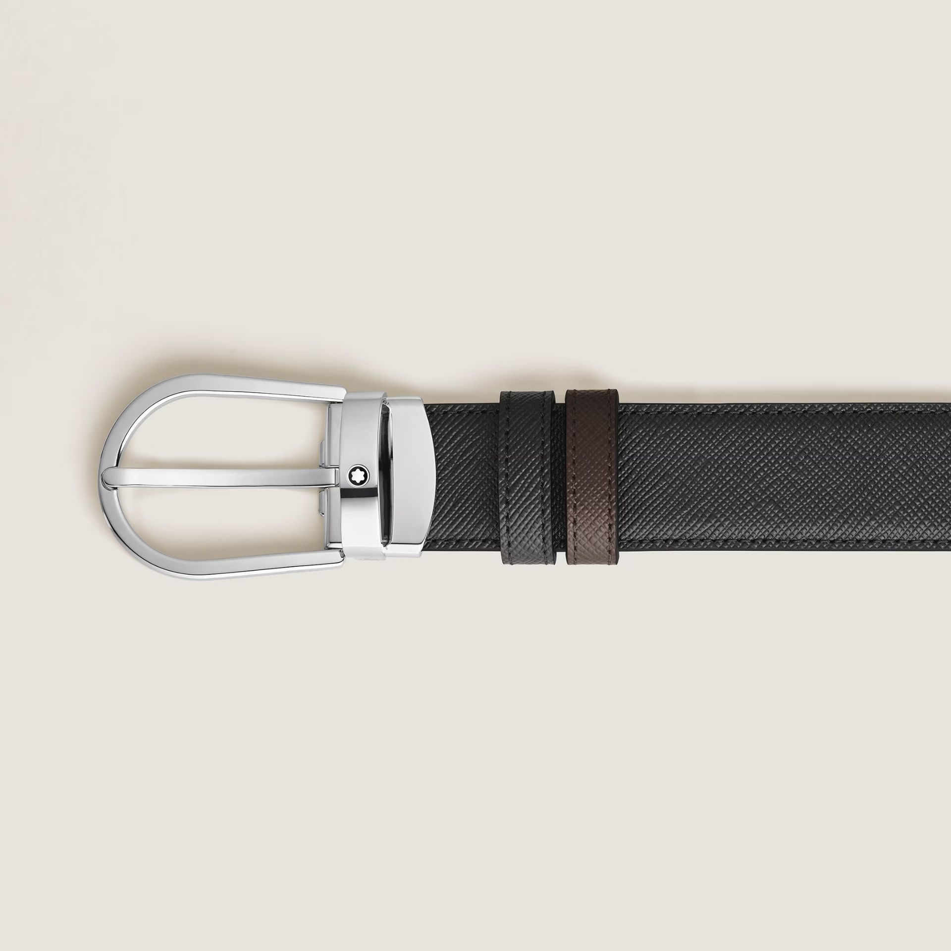 Montblanc Cintura Reversibile a Ferro di Cavallo in Pelle Sartorial Nera/Ebano  222139