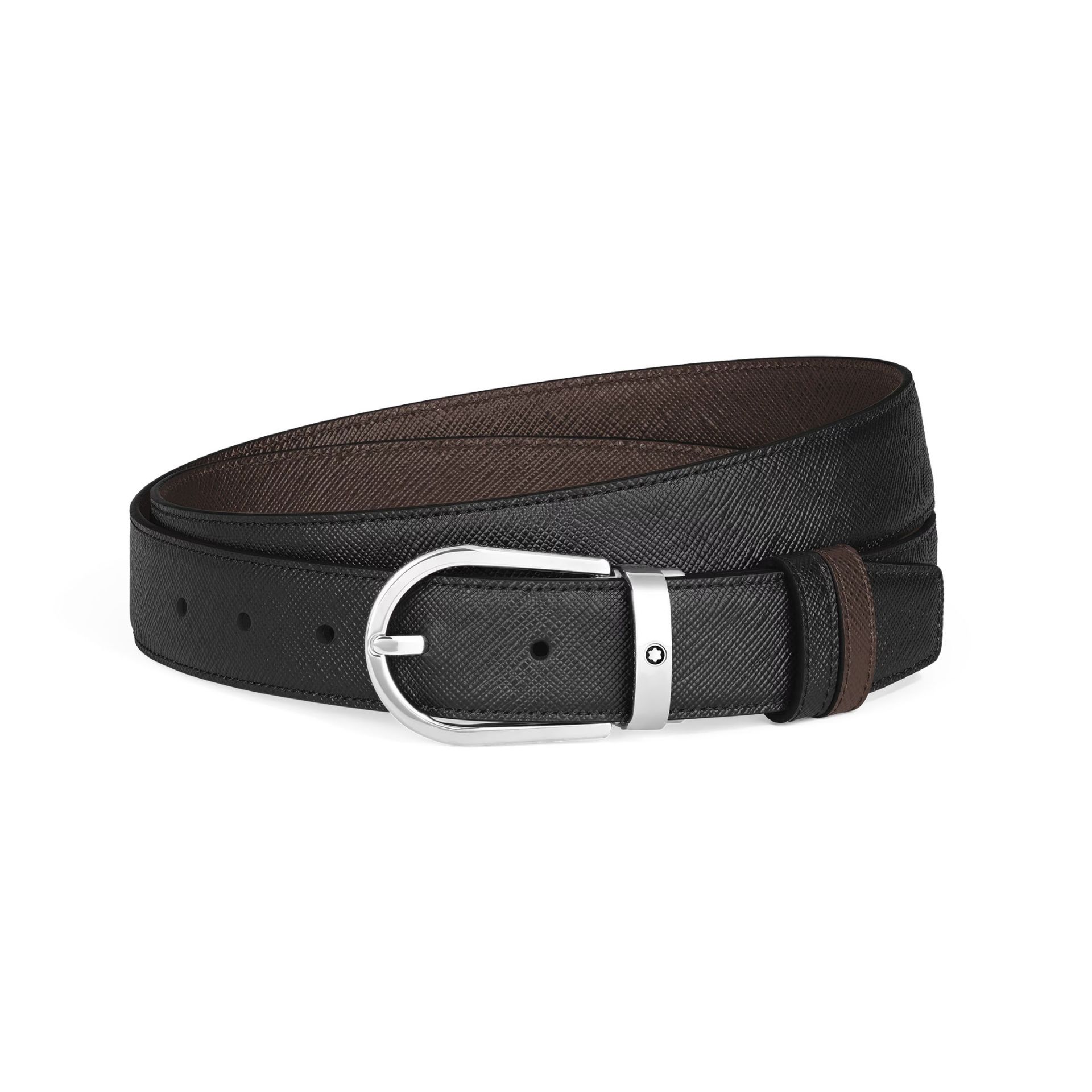 Montblanc Cintura Reversibile a Ferro di Cavallo in Pelle Sartorial Nera/Ebano  222139
