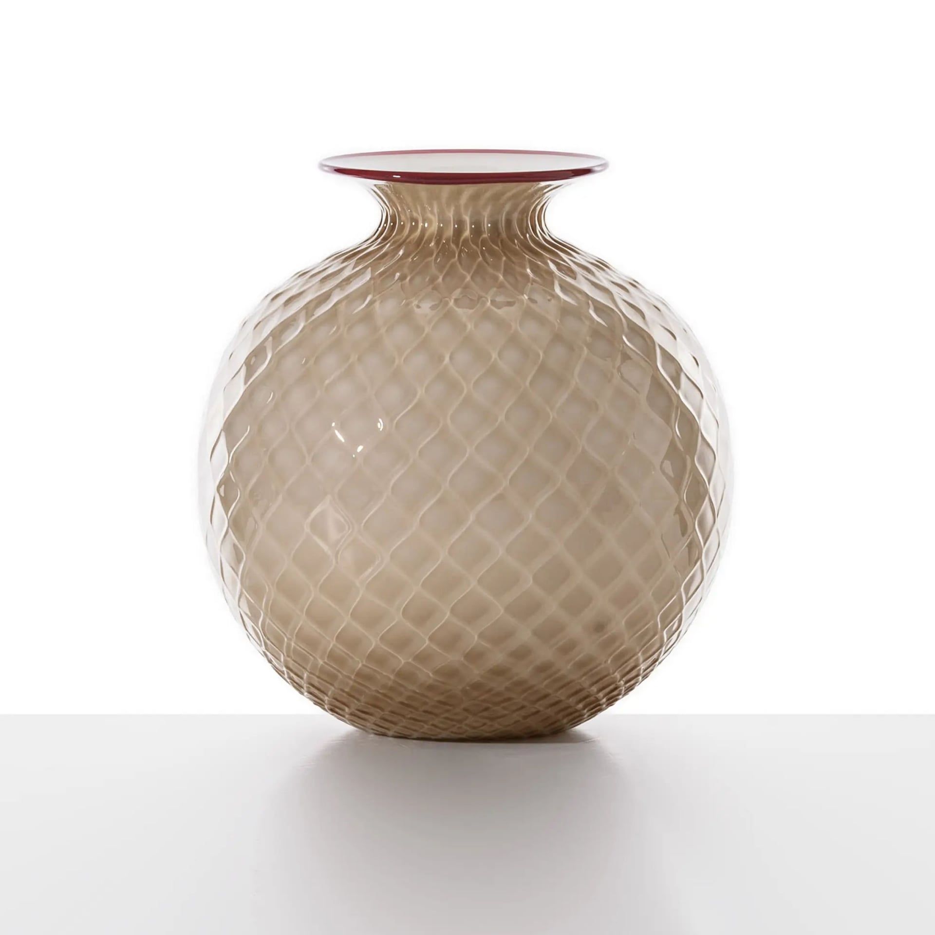 VENINI Vaso Monofiore Balloton Large Moka/Filo Rosso 21,5 CM – H 24,5 CM 100.29