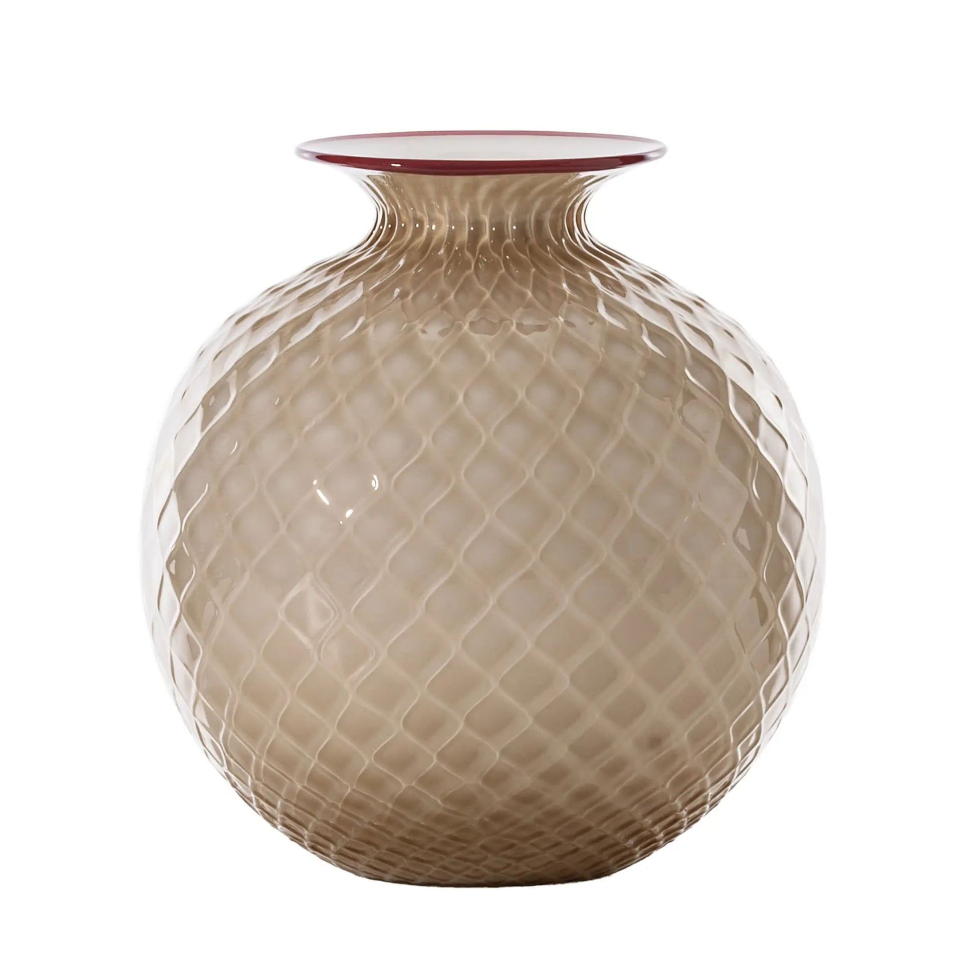 VENINI Vaso Monofiore Balloton Large Moka/Filo Rosso 21,5 CM – H 24,5 CM 100.29