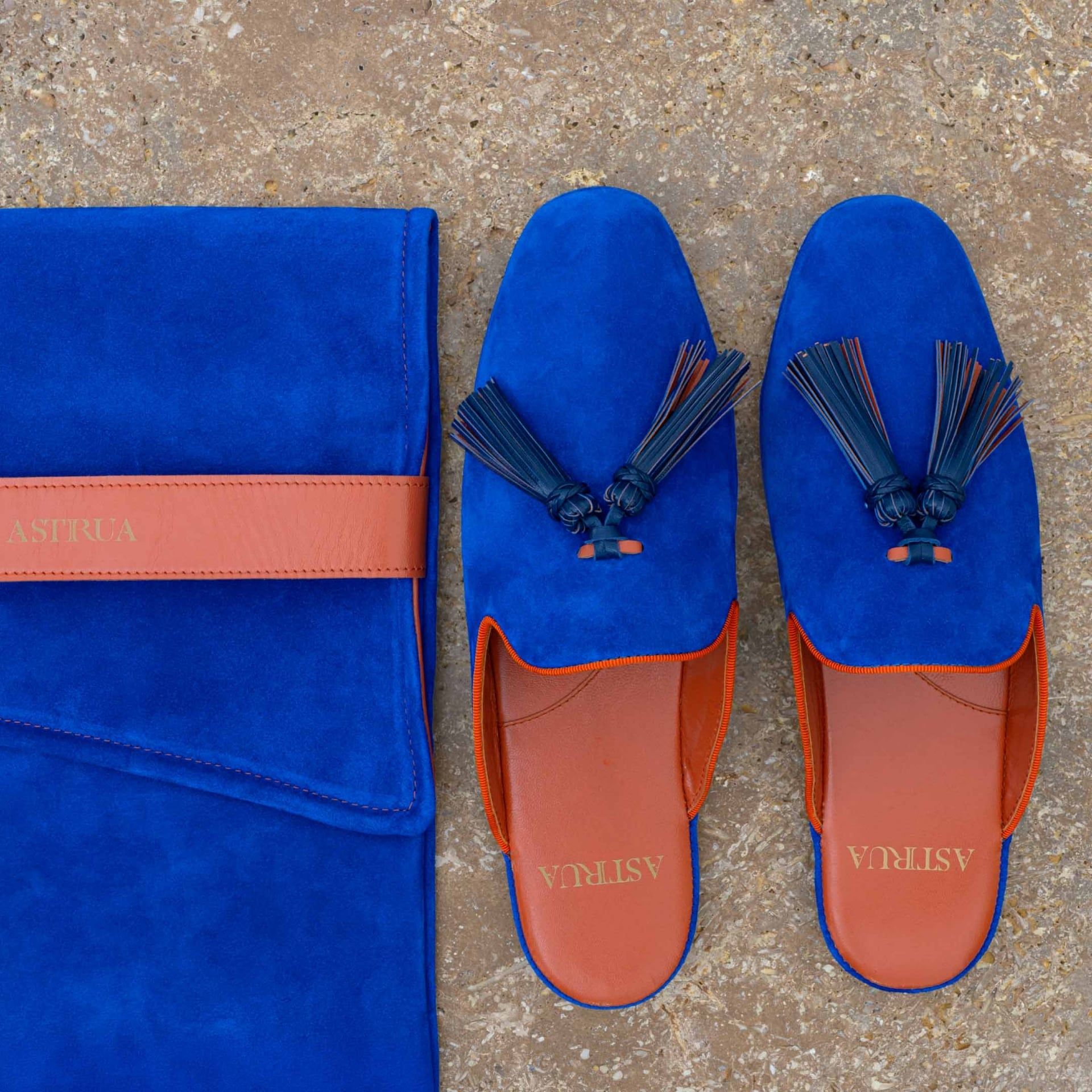 ASTRUA Creations Pantofola Slipper Aperta Babù Camoscio Blu Elettrico  32018