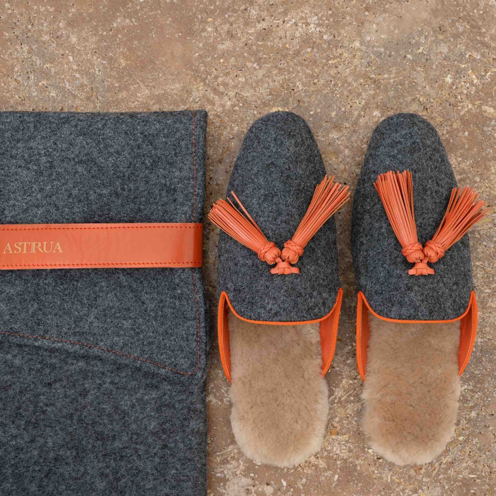 ASTRUA Creations Pantofola Slipper Aperta Babù Lana Grigio  32018