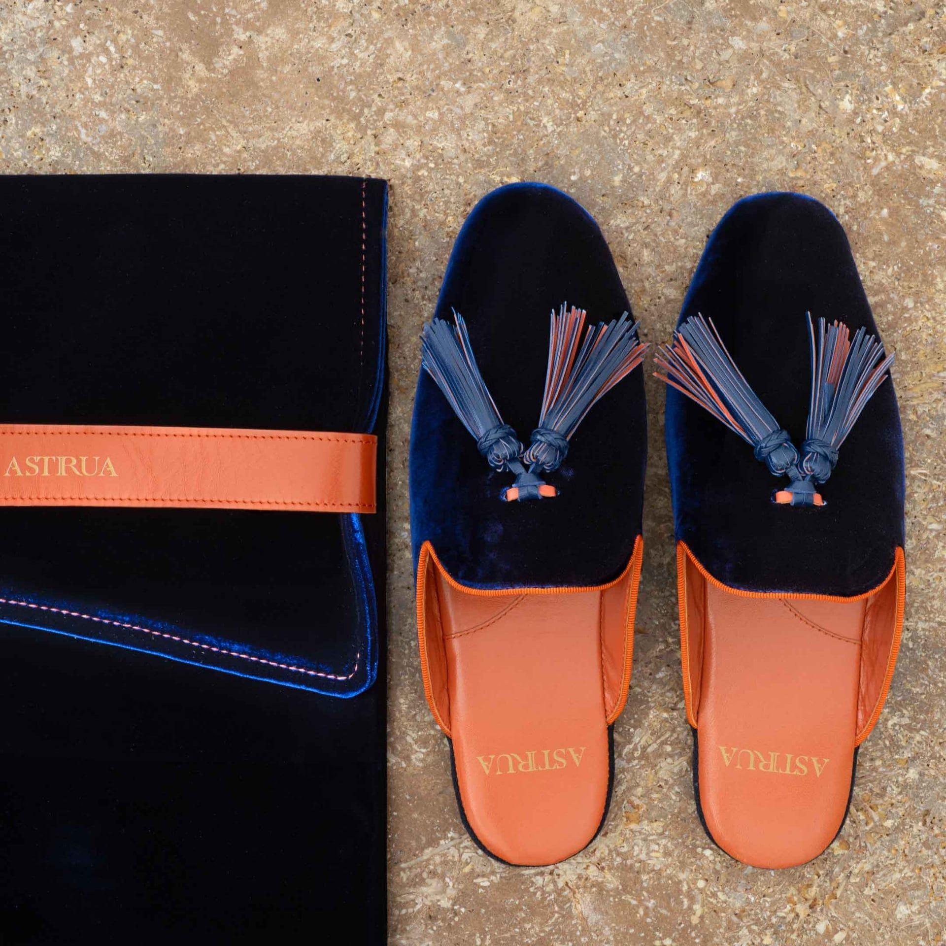 ASTRUA Creations Pantofola Slipper Aperta Babù Velluto Blu  32018