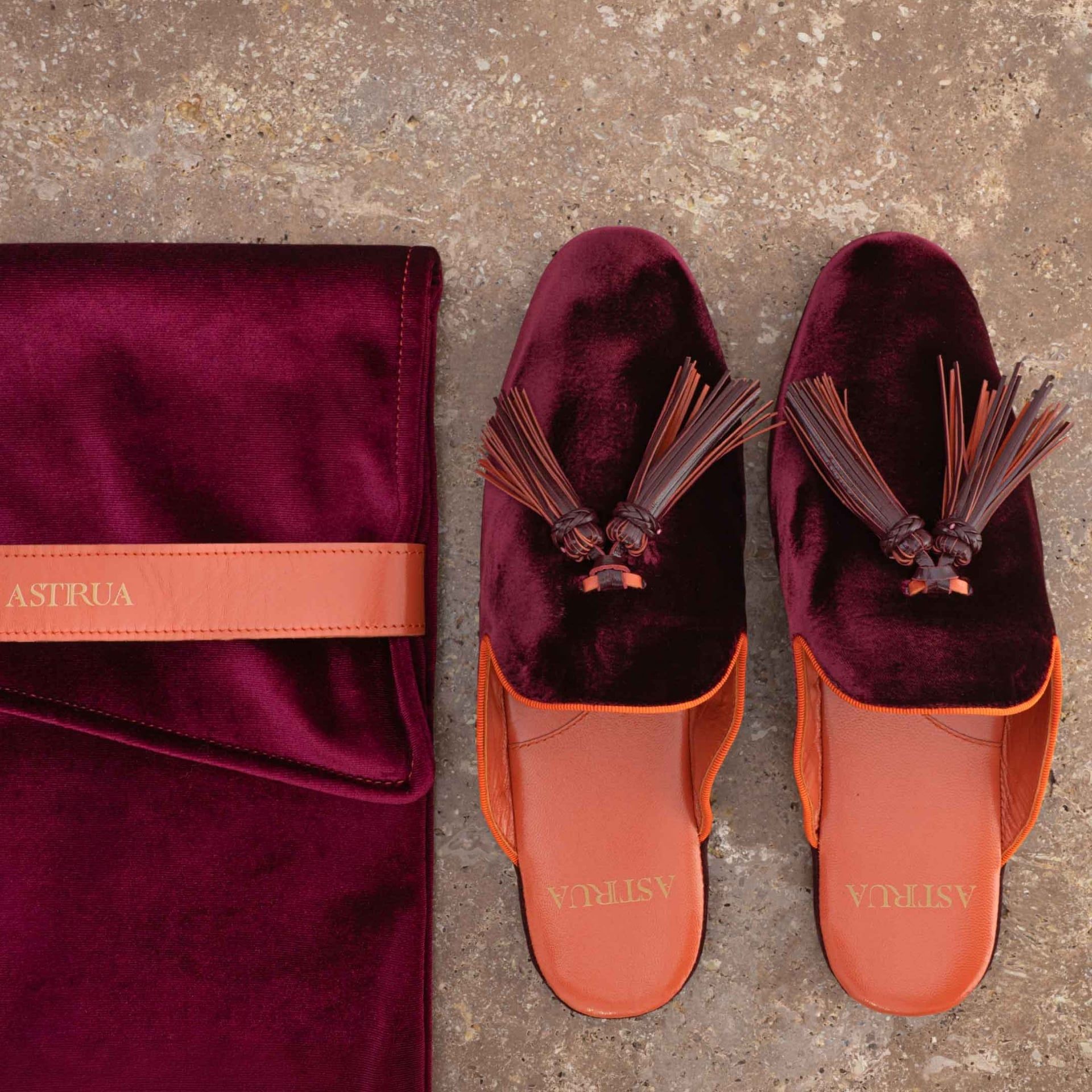 ASTRUA Creations Pantofola Slipper Aperta Babù Velluto Bordeaux  32018