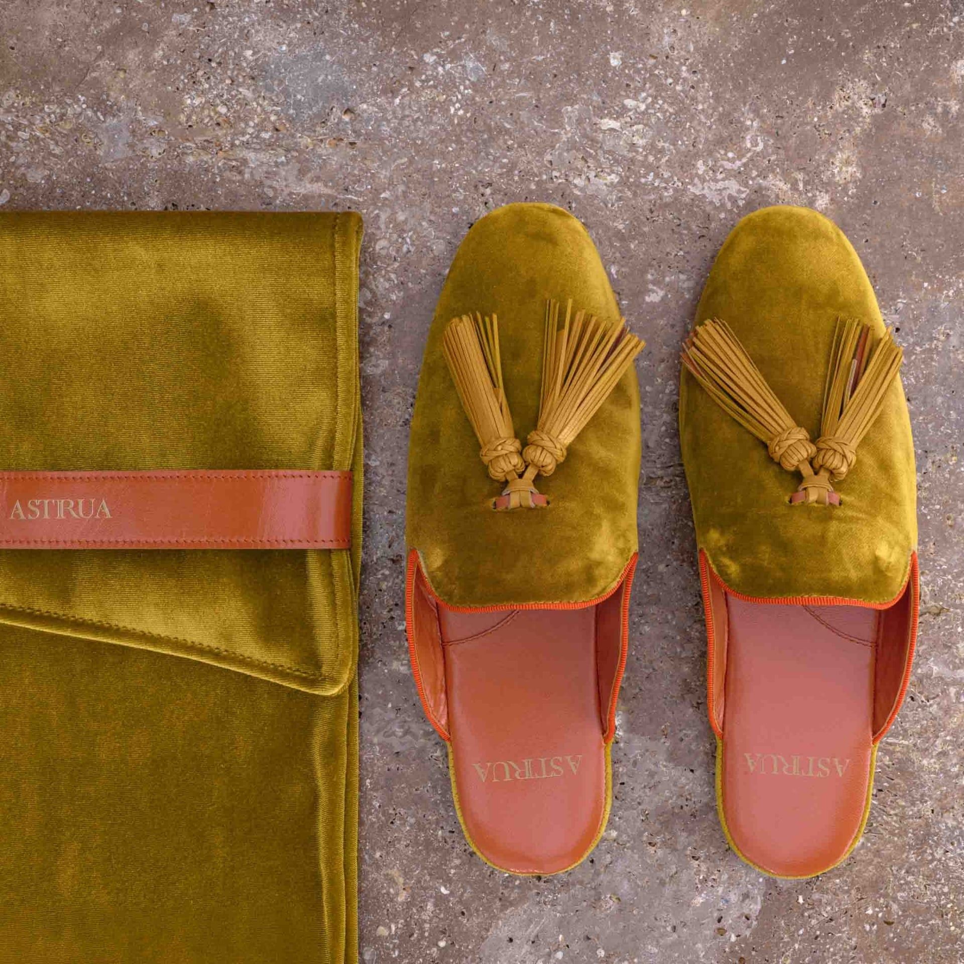 ASTRUA Creations Pantofola Slipper Aperta Babù Velluto Ocra  32018