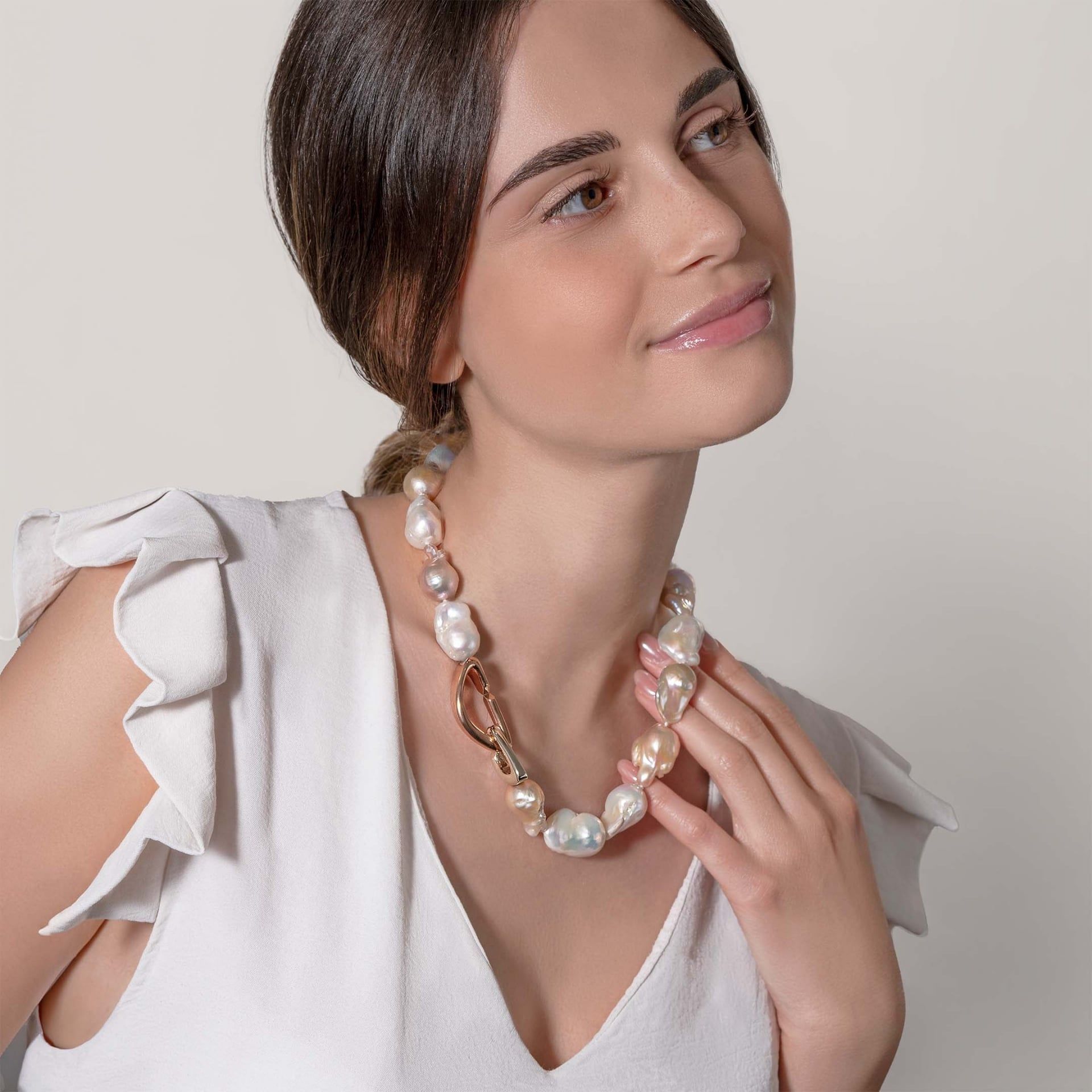 ASTRUA Collana Diva, Perle Barocche, Oro Rosa e Oro Bianco DI6599KT.LM-PBAR