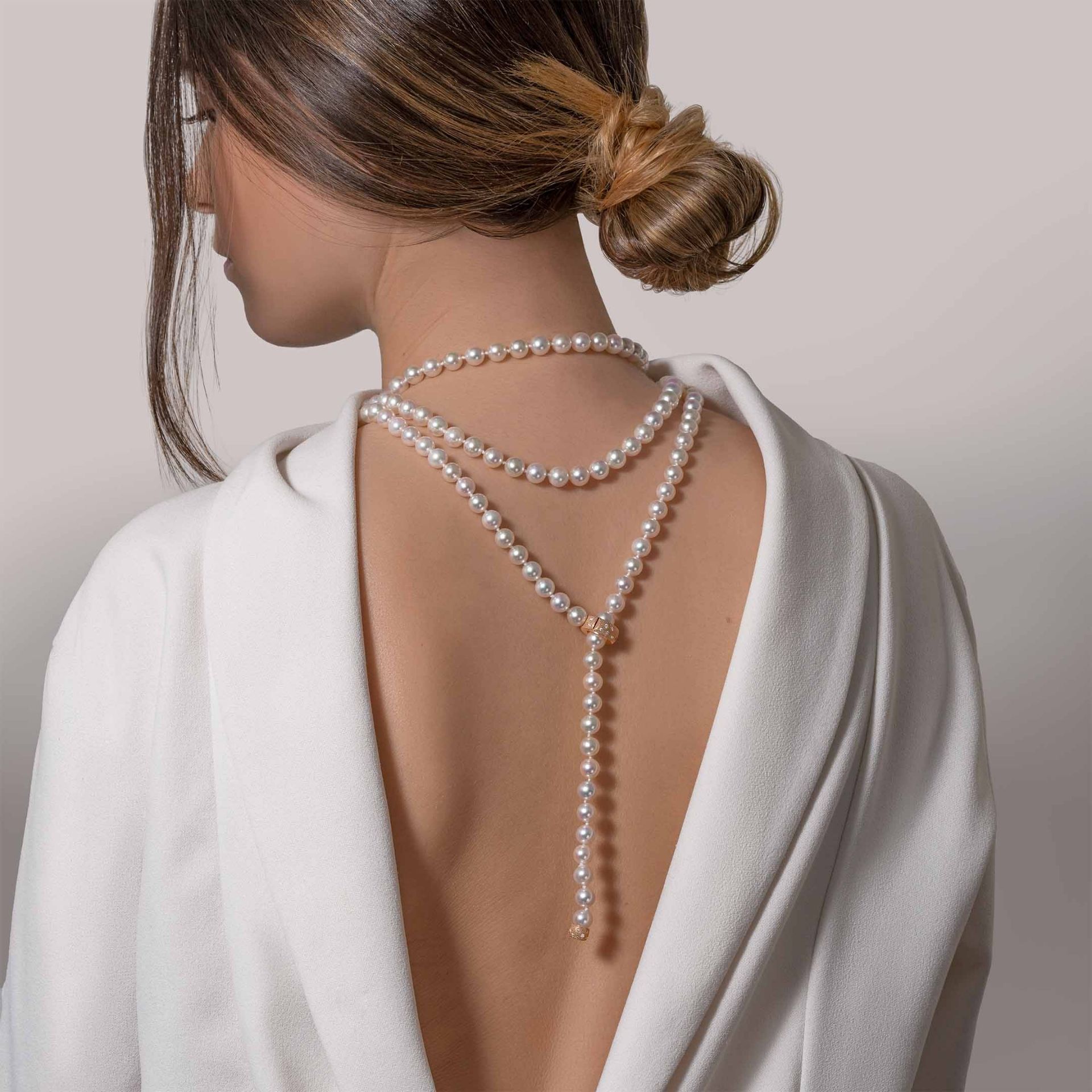 ASTRUA Collana Diva, Perle Akoya, Oro Rosa, Diamanti DI65MORPD-P3AK7-7,5