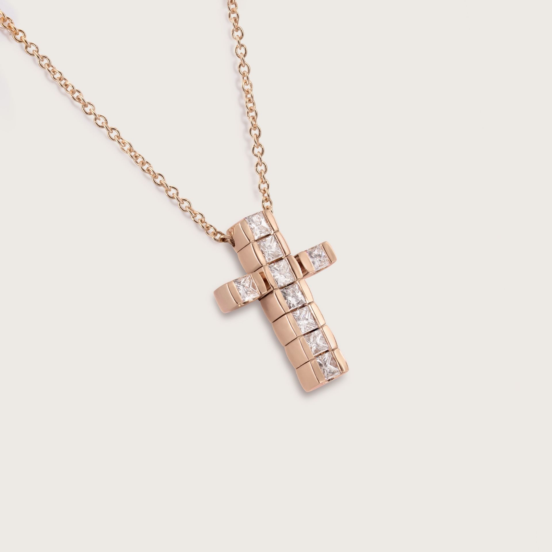 ASTRUA Ciondolo Petali Croce, Oro Rosa, Diamanti PE95DP.2
