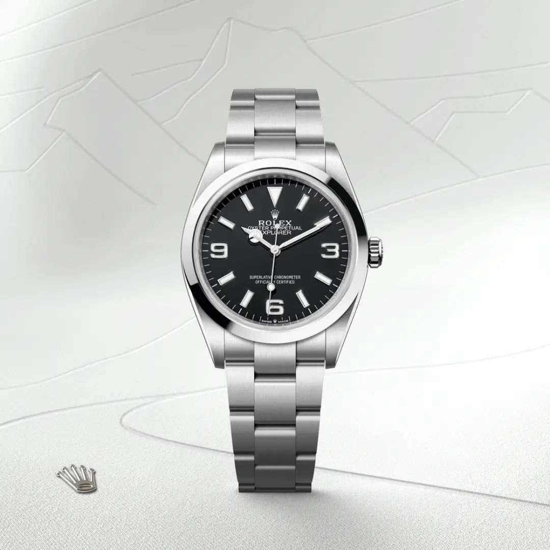 Rolex Explorer 36 in Oystersteelcon “Butterfly mother-of-pearl pavé”, lunetta Domed, bracciale Oystersteel