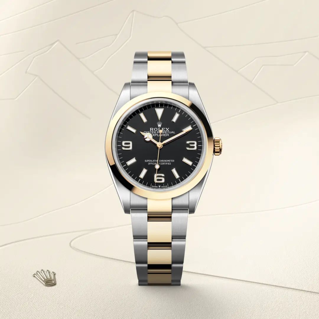 Rolex Explorer 36 in Oystersteelcon “Butterfly mother-of-pearl pavé”, lunetta Domed, bracciale Oystersteel