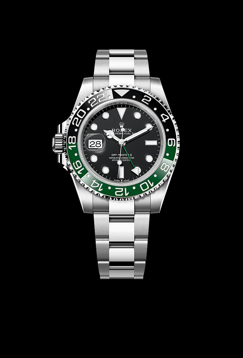 Rolex GMT-Master II in Oystersteelcon “Butterfly mother-of-pearl pavé”, lunetta Domed, bracciale Oystersteel