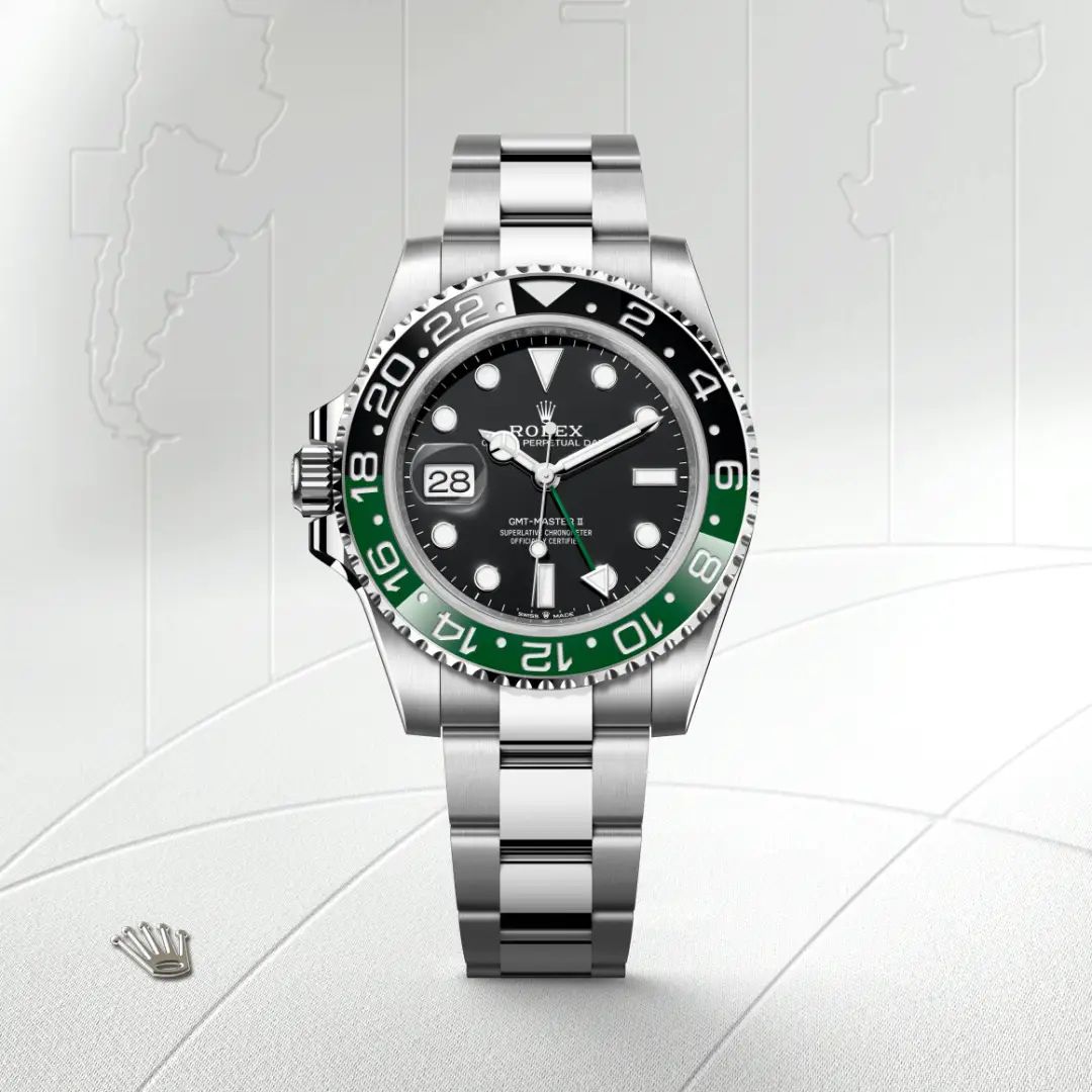 Rolex GMT-Master II in Oystersteelcon “Butterfly mother-of-pearl pavé”, lunetta Domed, bracciale Oystersteel