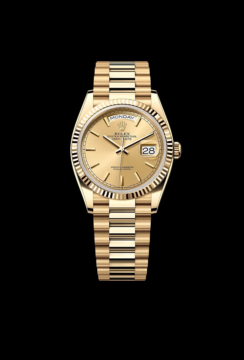 Rolex Day-Date 36 in Oystersteelcon “Butterfly mother-of-pearl pavé”, lunetta Domed, bracciale Oystersteel