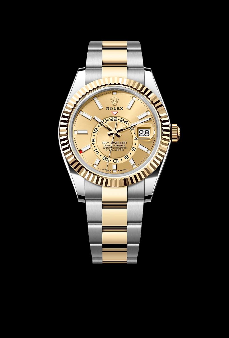 Rolex Sky-Dweller in Oystersteelcon “Butterfly mother-of-pearl pavé”, lunetta Domed, bracciale Oystersteel
