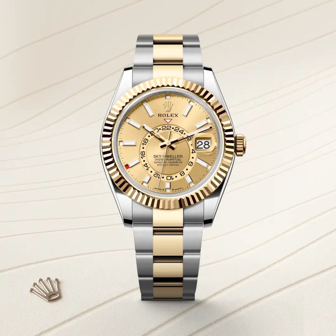 Rolex Sky-Dweller in Oystersteelcon “Butterfly mother-of-pearl pavé”, lunetta Domed, bracciale Oystersteel