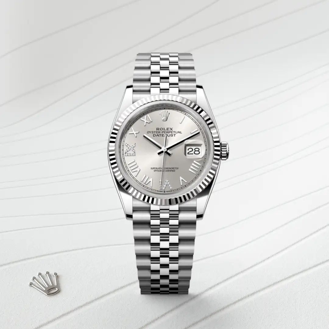 Rolex Datejust 36 in Oystersteelcon “Butterfly mother-of-pearl pavé”, lunetta Domed, bracciale Oystersteel