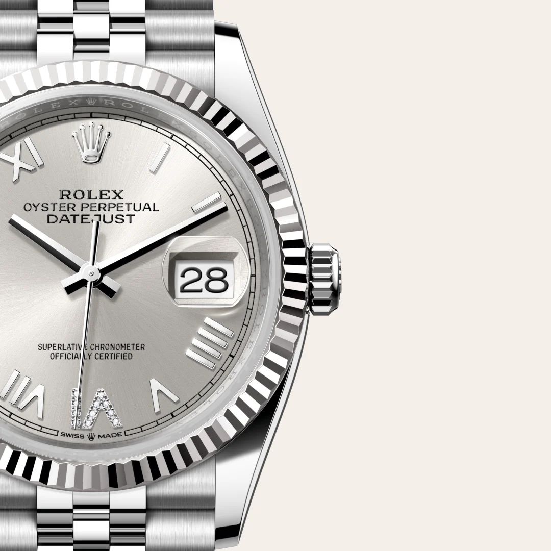 Rolex Datejust 36 in Oystersteelcon “Butterfly mother-of-pearl pavé”, lunetta Domed, bracciale Oystersteel