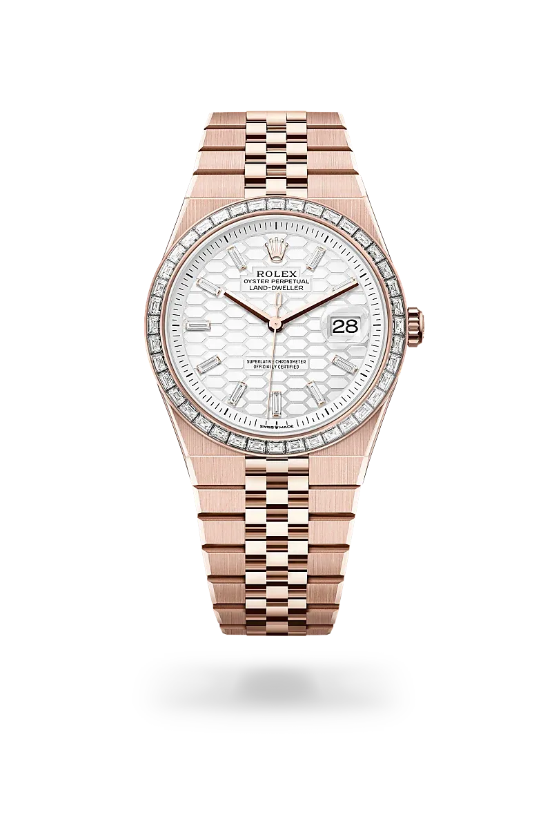 Rolex Land-Dweller 40 in Oystersteelcon “Butterfly mother-of-pearl pavé”, lunetta Domed, bracciale Oystersteel